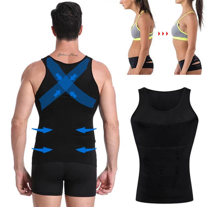 Men'S Shapewear Slimming Body Corset Vest Shirt Compression Abdomen Tummy Belly Control Slim Waist Cincher Underwear Sports Vest